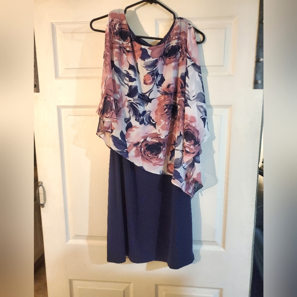 Connected Apparel Floral Dress - Pink and Navy